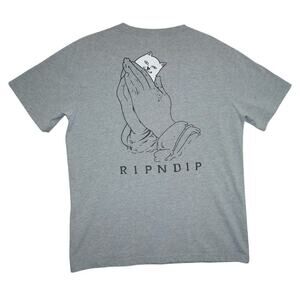 RIPNDIP "Lord Nermal Praying Hands" Pocket Tee – Size M – Heather Gray